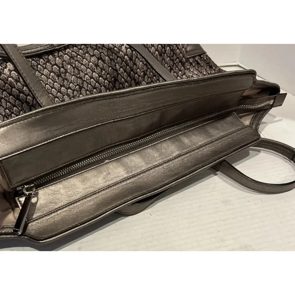 Coach Taylor Snake Print Fabric Gunmetal Grey Alexis Carryall/Tote Handbag READ